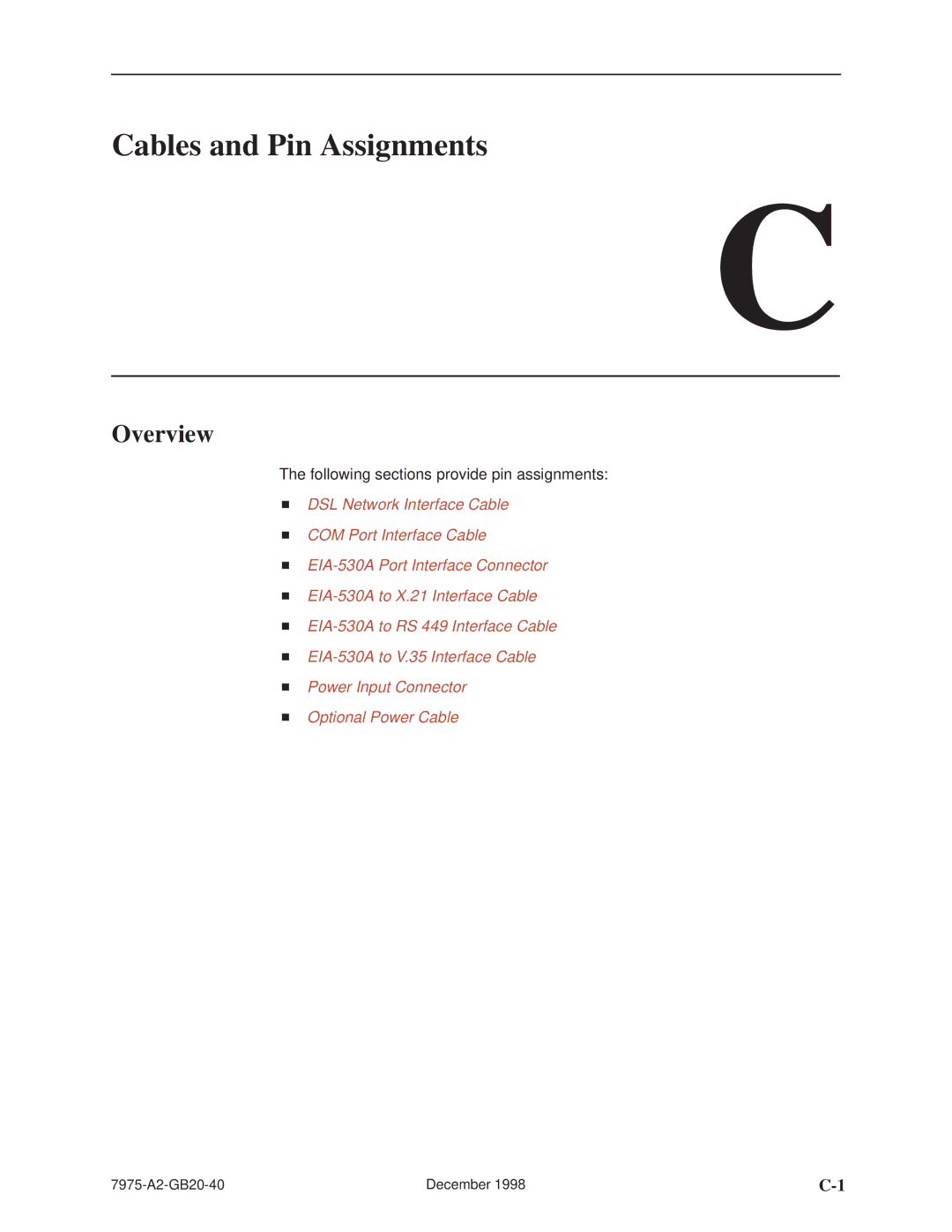 Paradyne 7975 manual Cables and Pin Assignments, Overview 