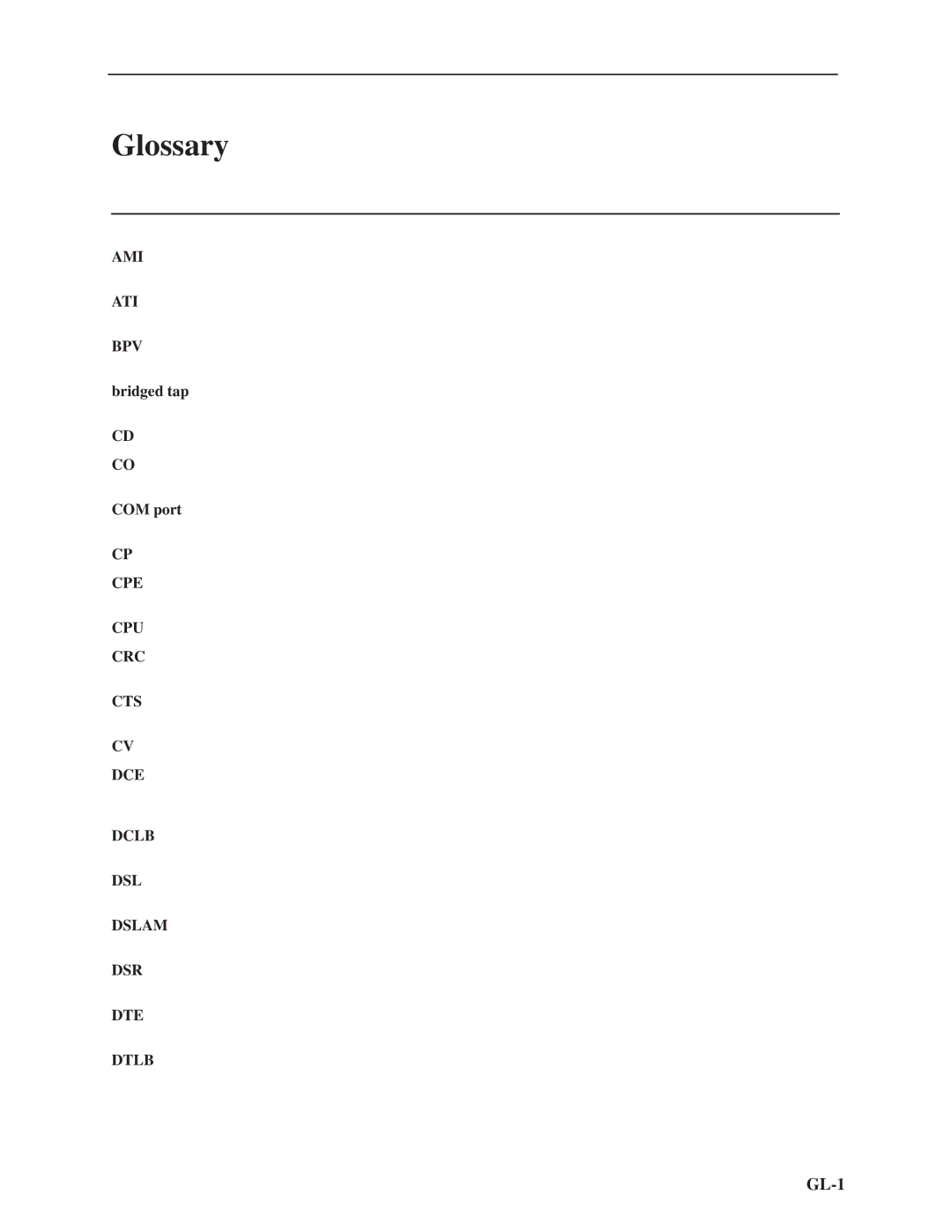 Paradyne 7975 manual Glossary, Bridged tap, COM port 