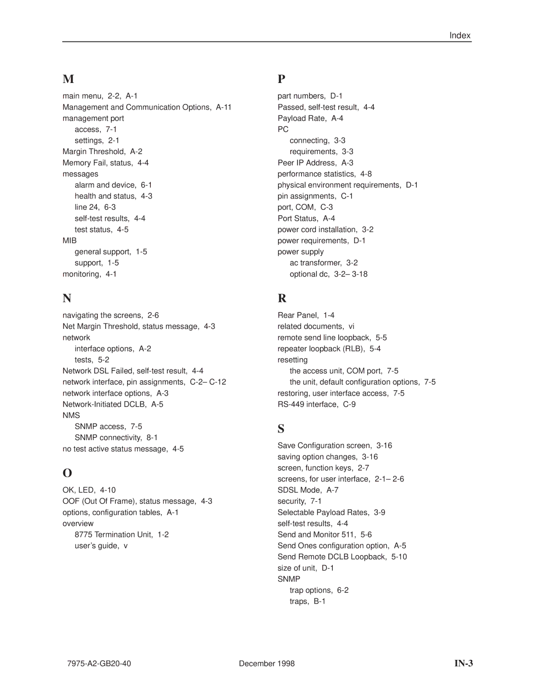 Paradyne 7975 manual IN-3 