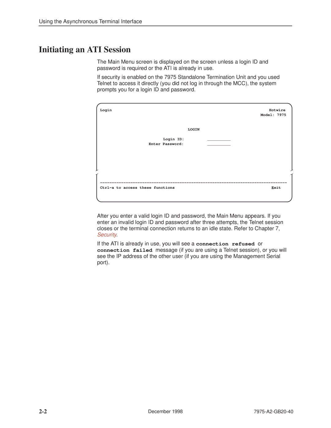 Paradyne 7975 manual Initiating an ATI Session, Login 