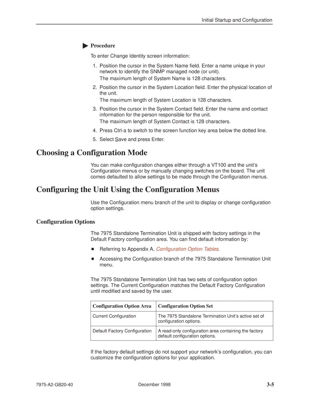 Paradyne 7975 Choosing a Configuration Mode, Configuring the Unit Using the Configuration Menus, Configuration Options 