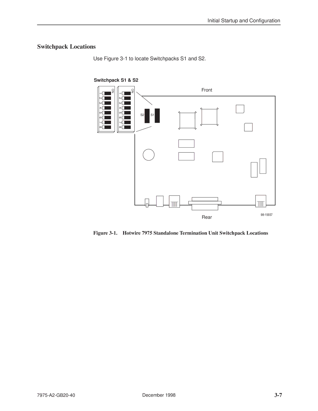 Paradyne 7975 manual Switchpack Locations, Switchpack S1 & S2 