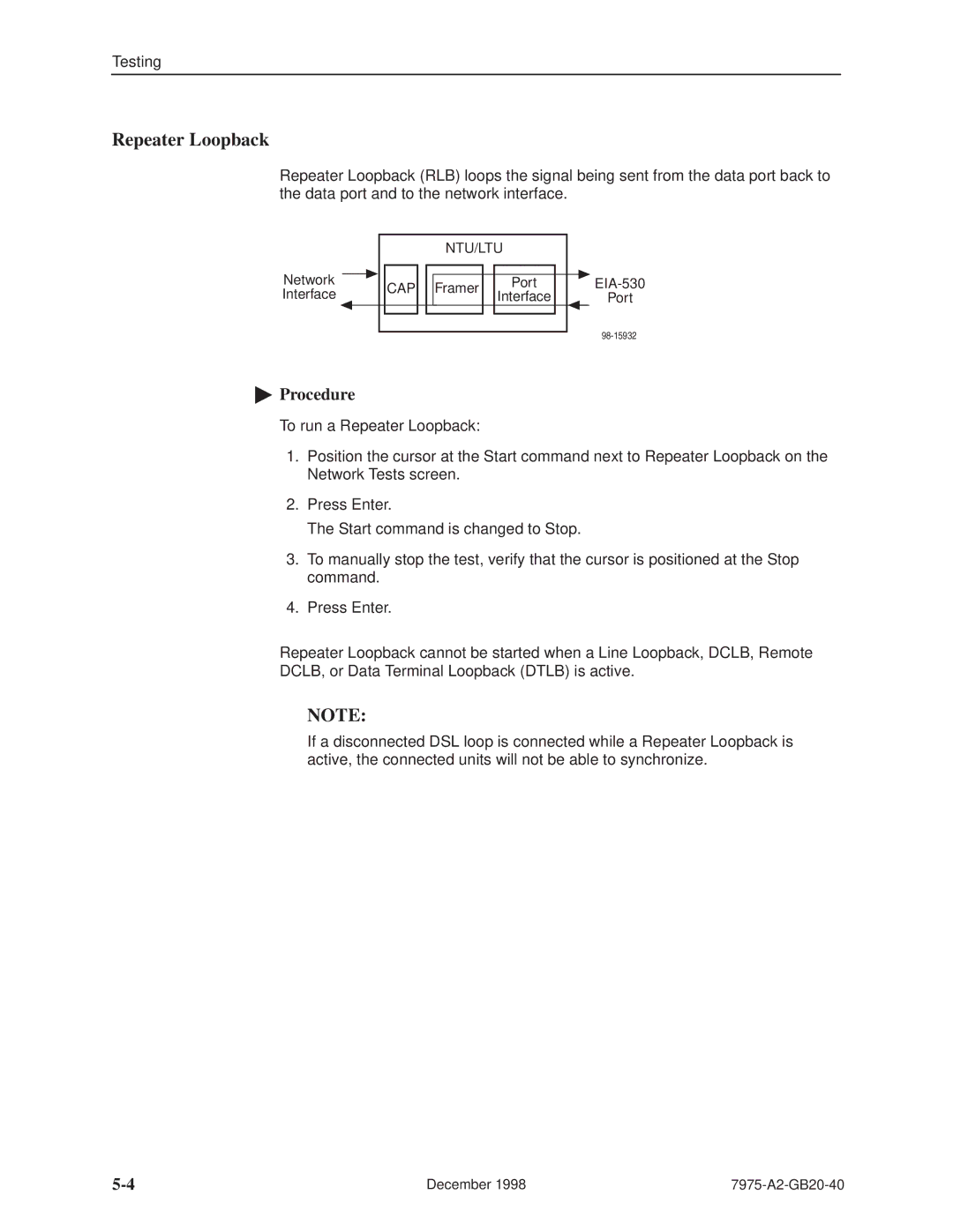 Paradyne 7975 manual Repeater Loopback 