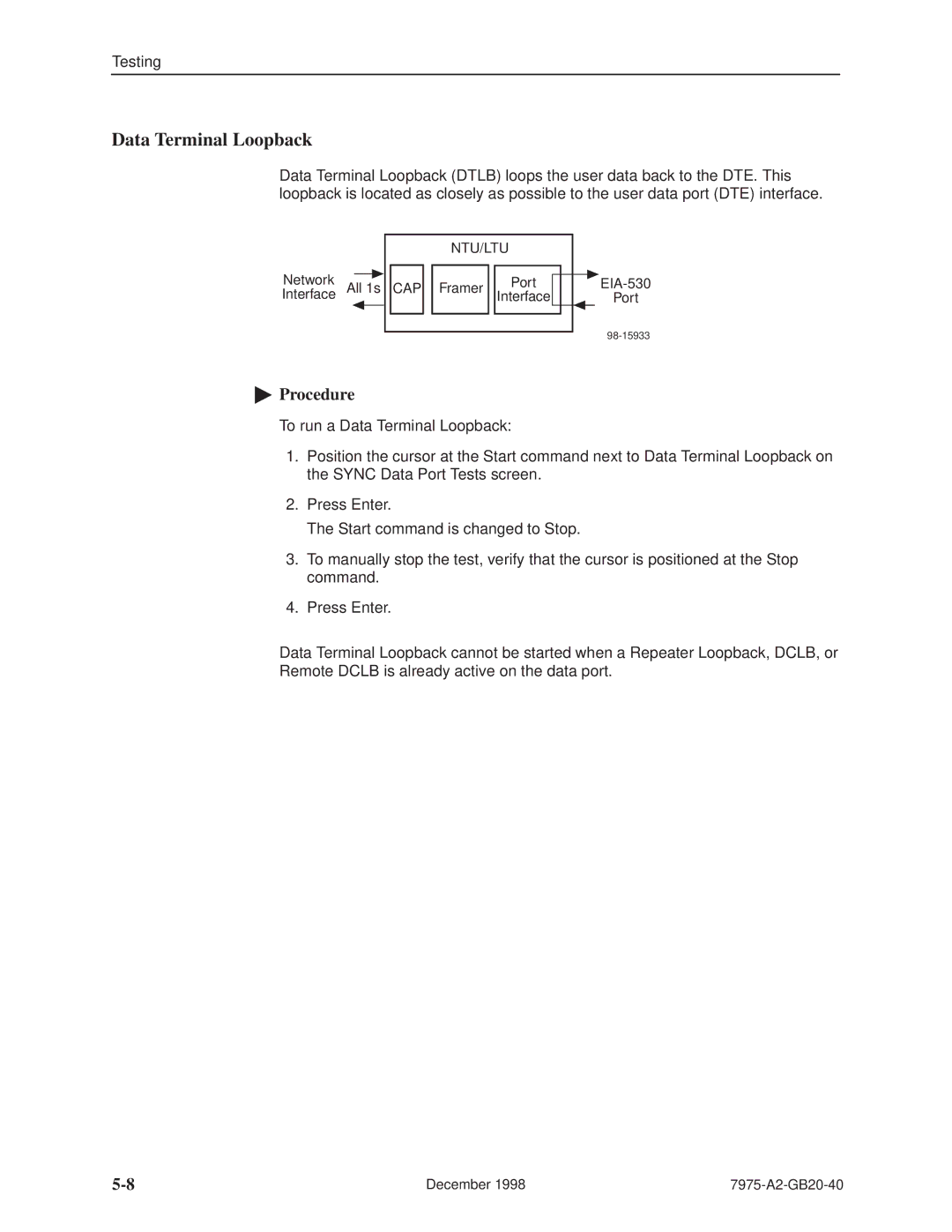 Paradyne 7975 manual Data Terminal Loopback 