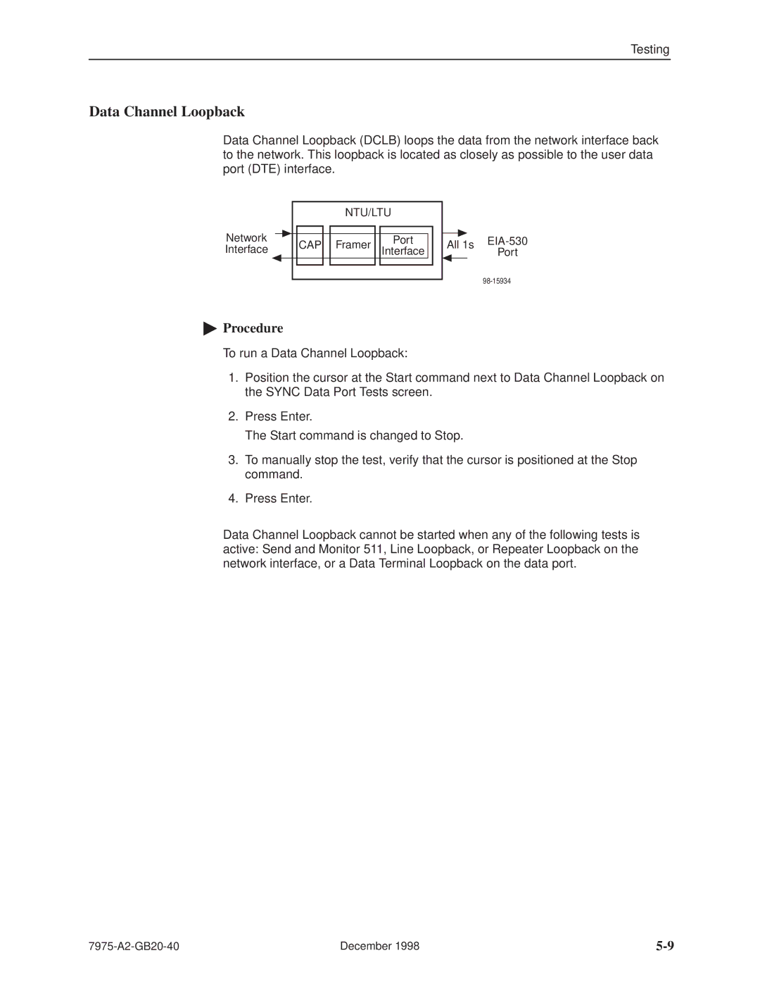 Paradyne 7975 manual Data Channel Loopback 