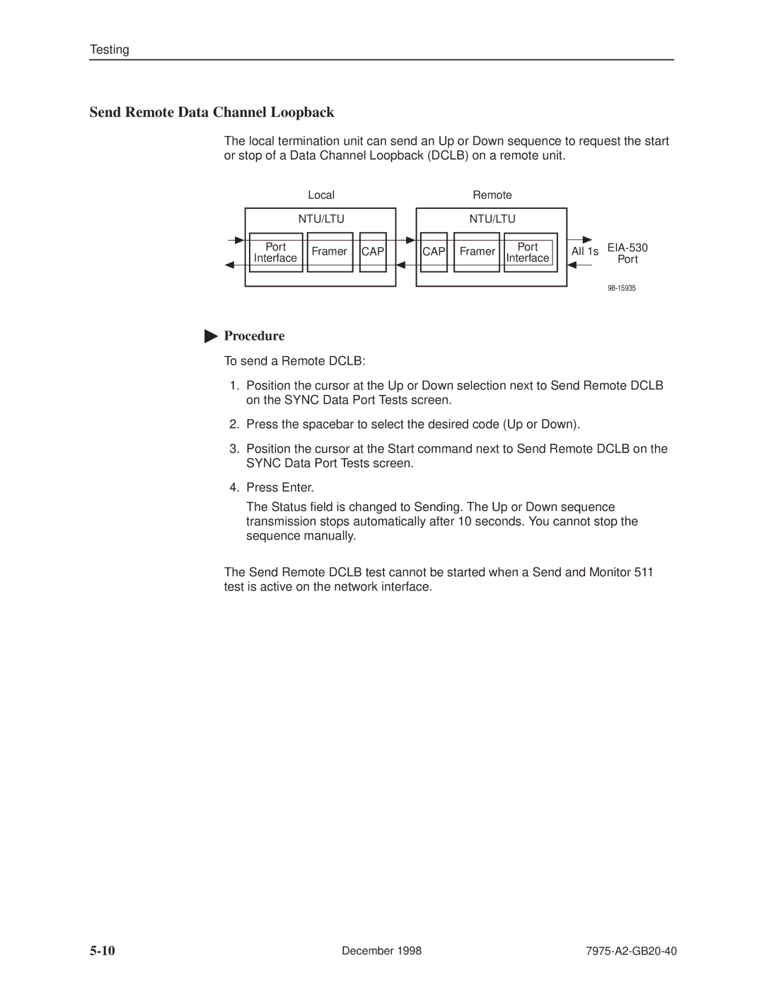 Paradyne 7975 manual Send Remote Data Channel Loopback 