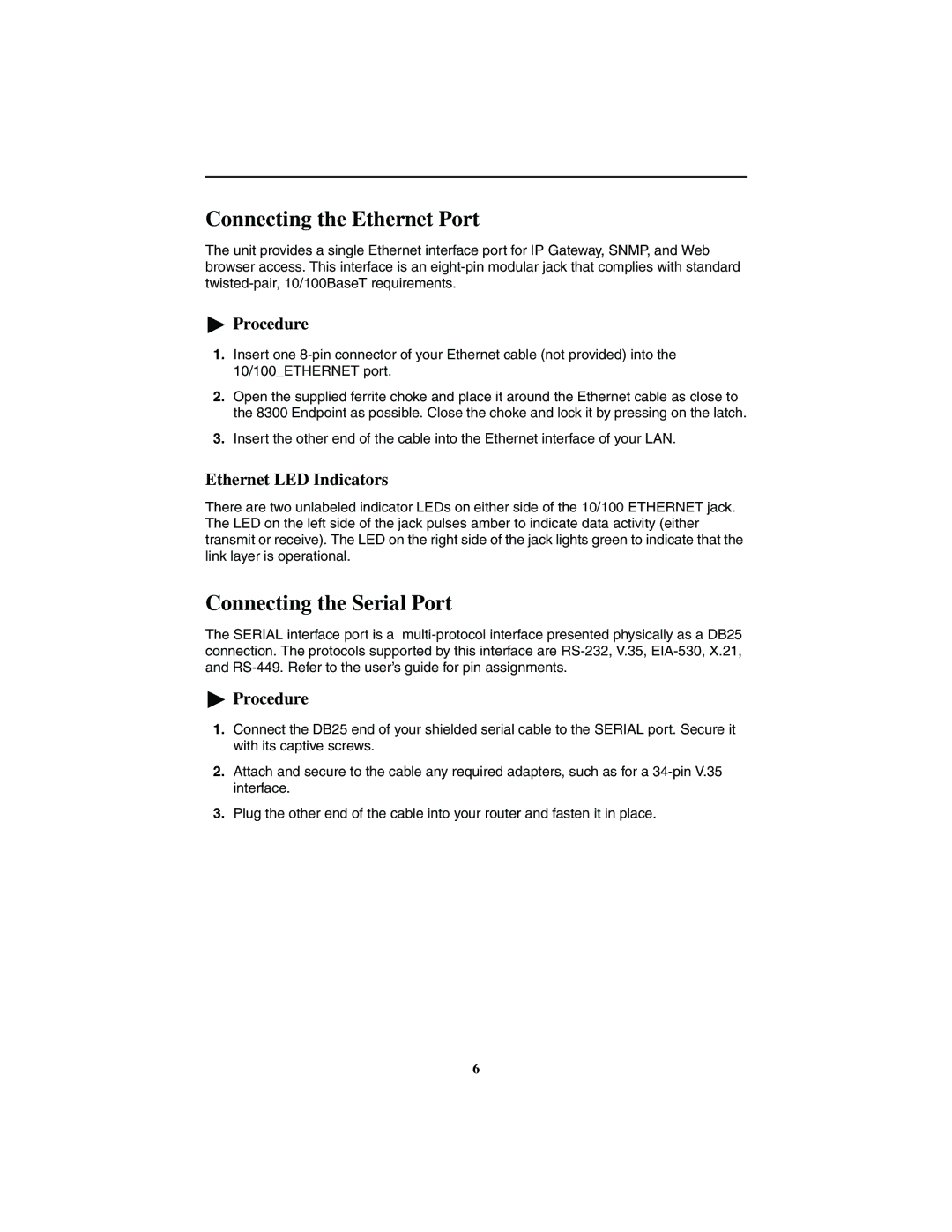 Paradyne 8300 installation instructions Connecting the Ethernet Port, Connecting the Serial Port 