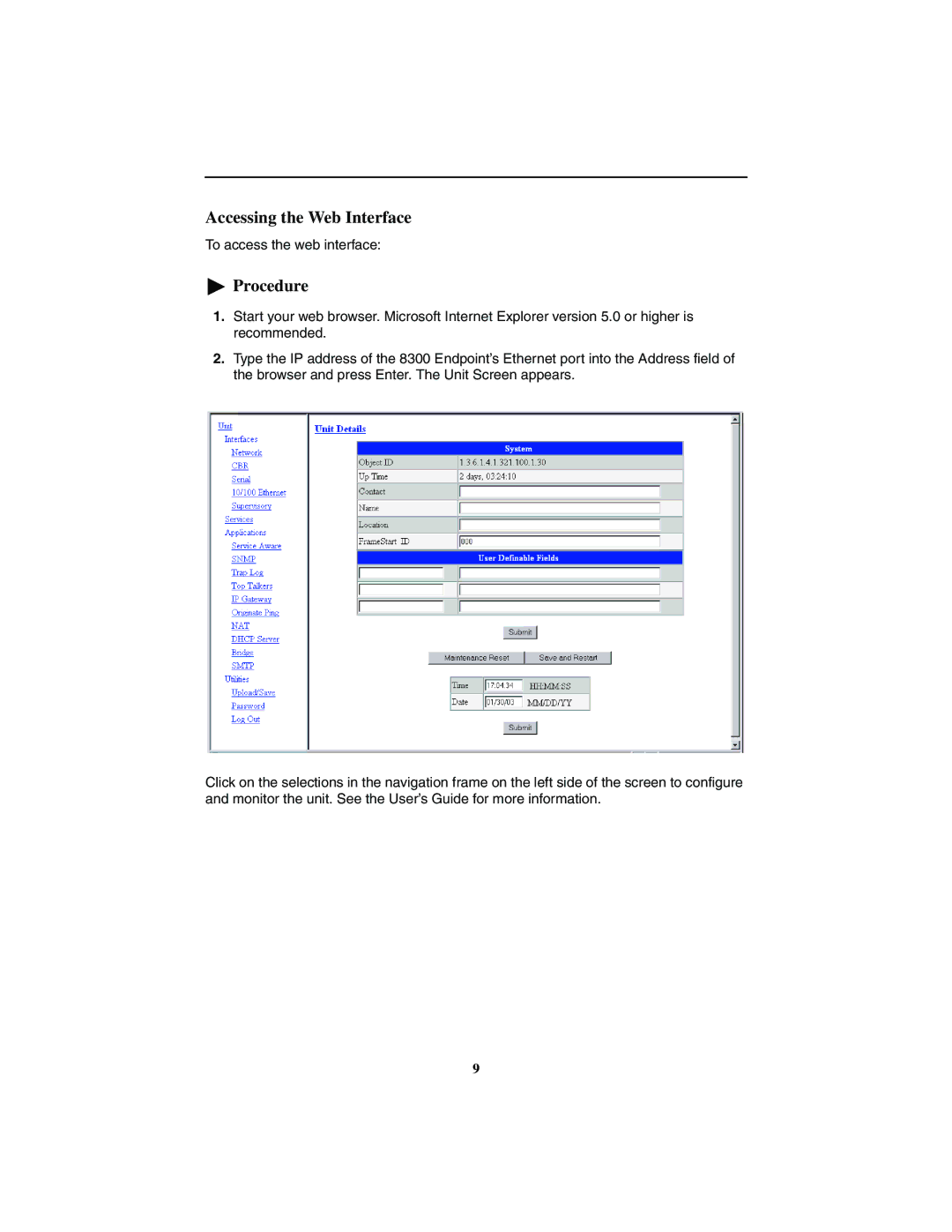 Paradyne 8300 installation instructions Accessing the Web Interface 