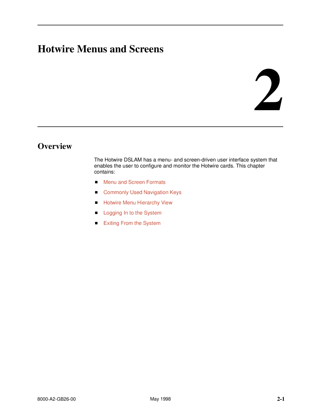 Paradyne 8510 DSL, 8310 MVL manual Hotwire Menus and Screens, Overview 