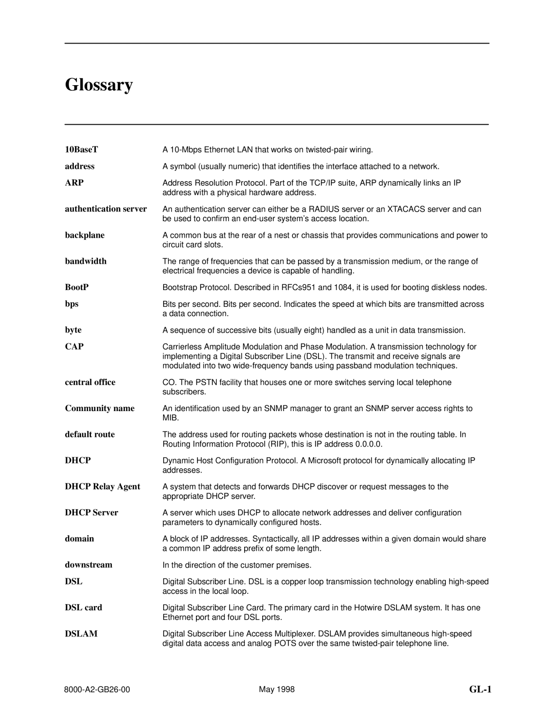 Paradyne 8510 DSL, 8310 MVL manual Glossary 