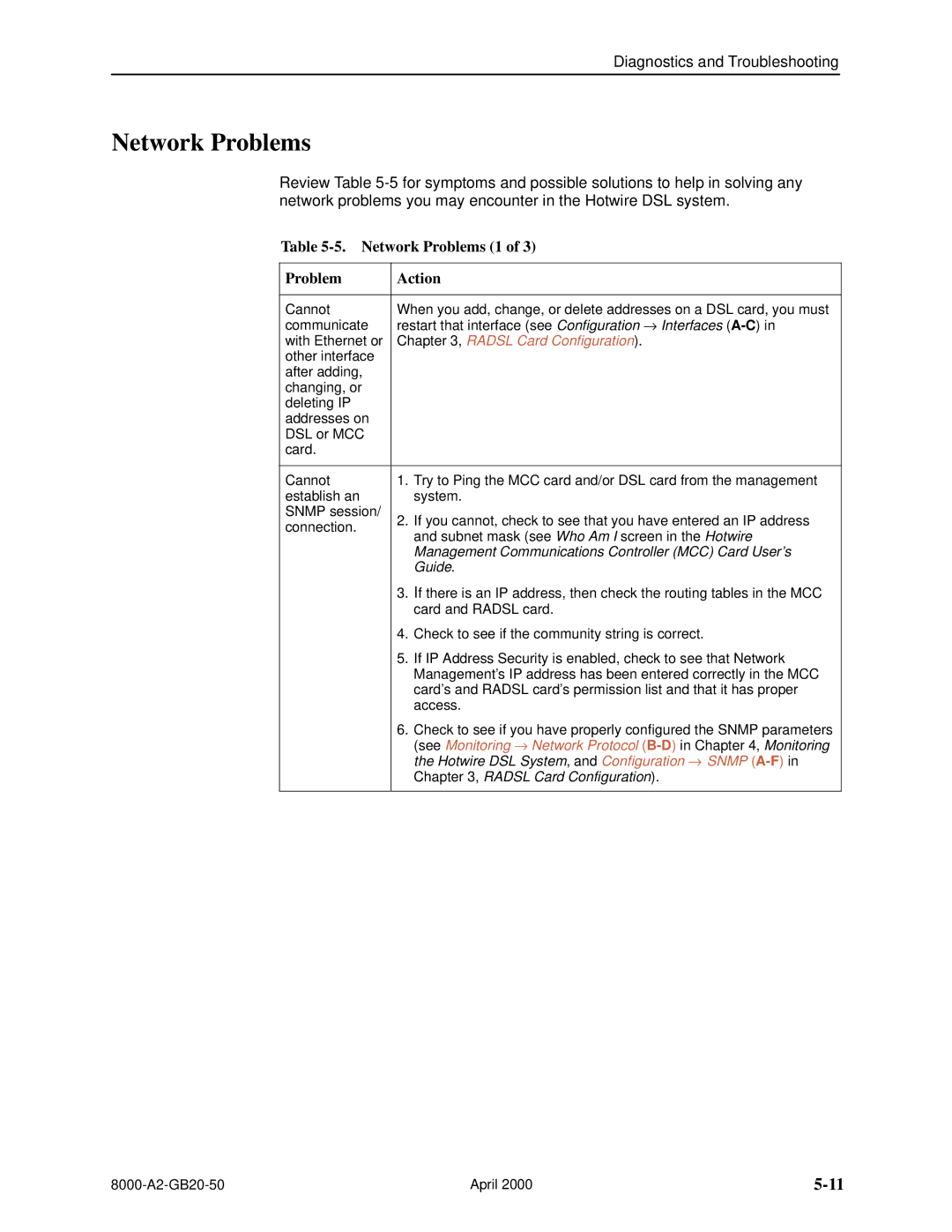 Paradyne 8540, 8546 manual Network Problems 1 Action 