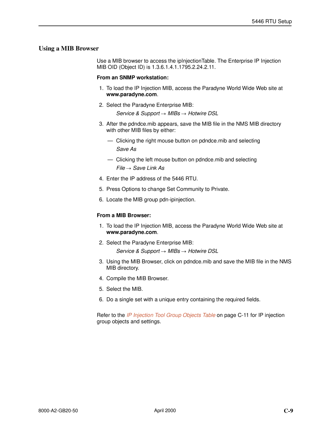 Paradyne 8540, 8546 manual Using a MIB Browser, From an Snmp workstation 