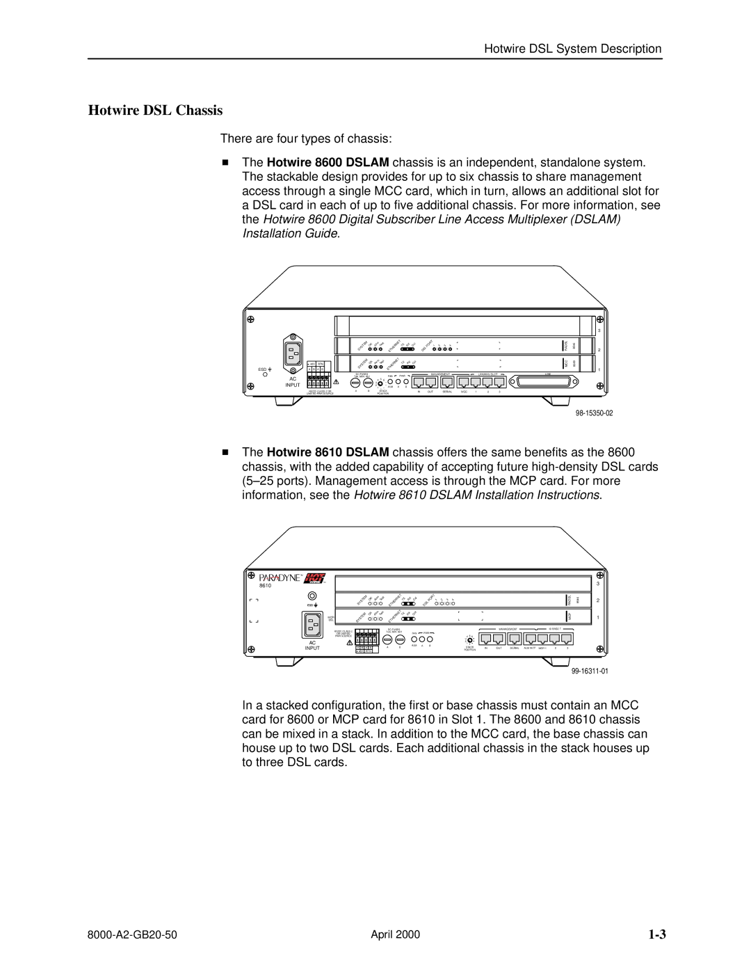 Paradyne 8540, 8546 manual Hotwire DSL Chassis, Input 