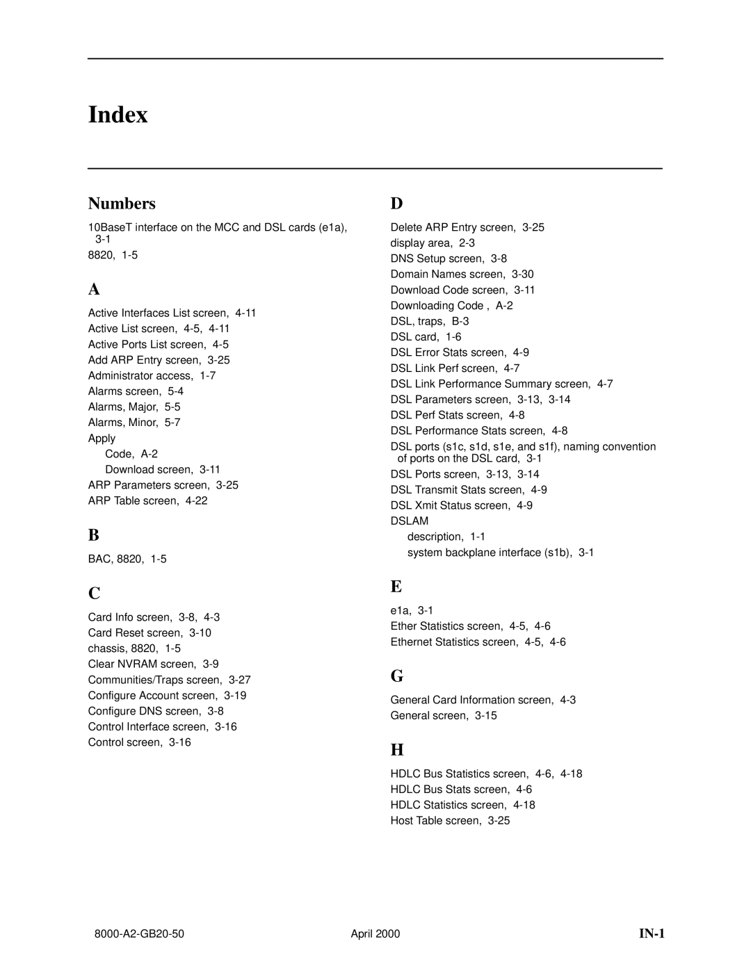 Paradyne 8540, 8546 manual Index, Numbers 