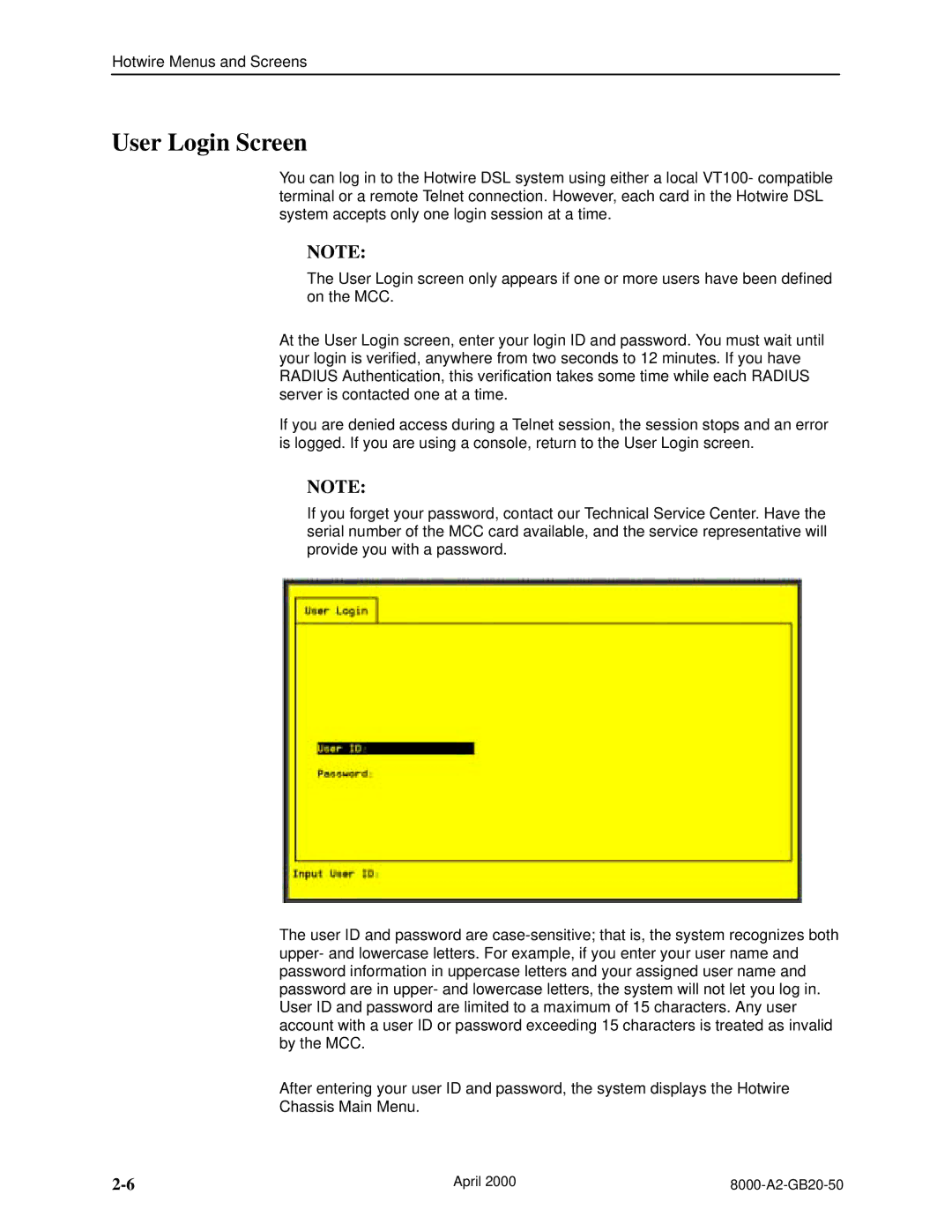 Paradyne 8546, 8540 manual User Login Screen 