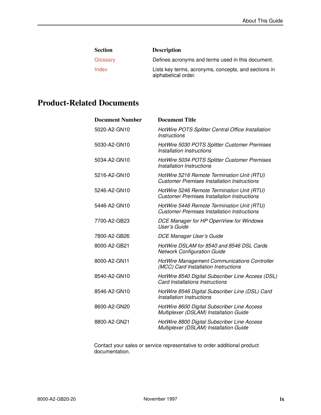 Paradyne 8546, 8540 manual Product-Related Documents, Section Description 