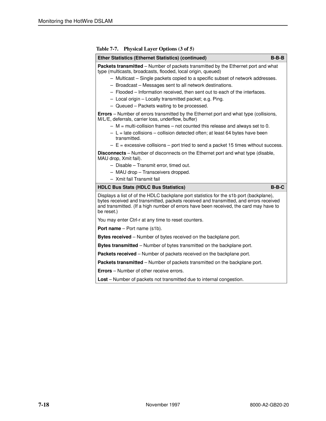 Paradyne 8546, 8540 manual Physical Layer Options 3, Hdlc Bus Stats Hdlc Bus Statistics 