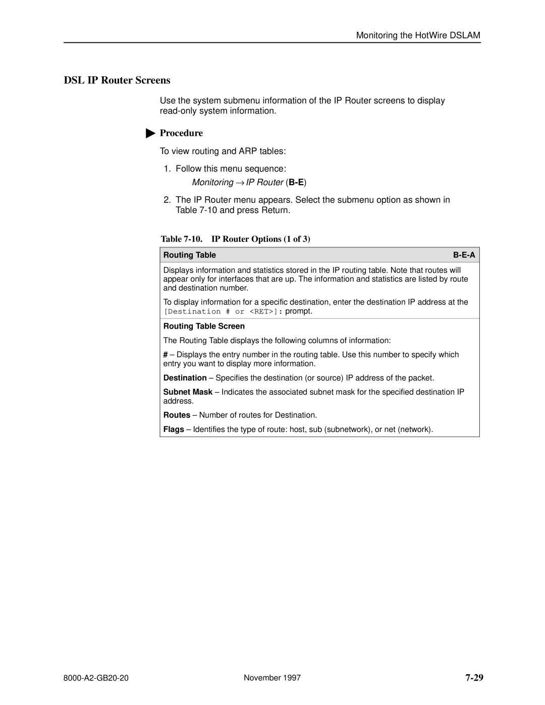 Paradyne 8540, 8546 manual DSL IP Router Screens, IP Router Options 1 