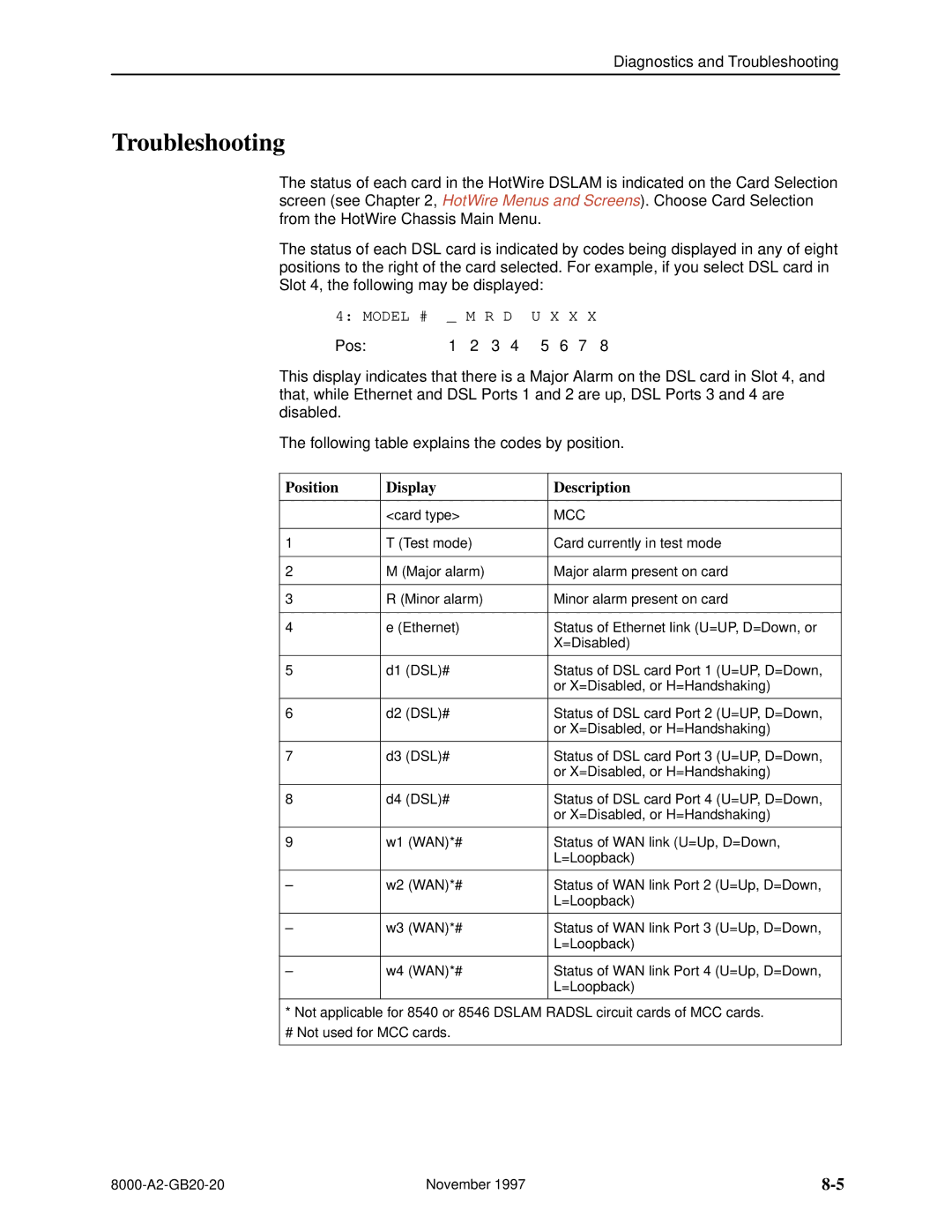 Paradyne 8540, 8546 manual Troubleshooting, Model # M R D U X X 