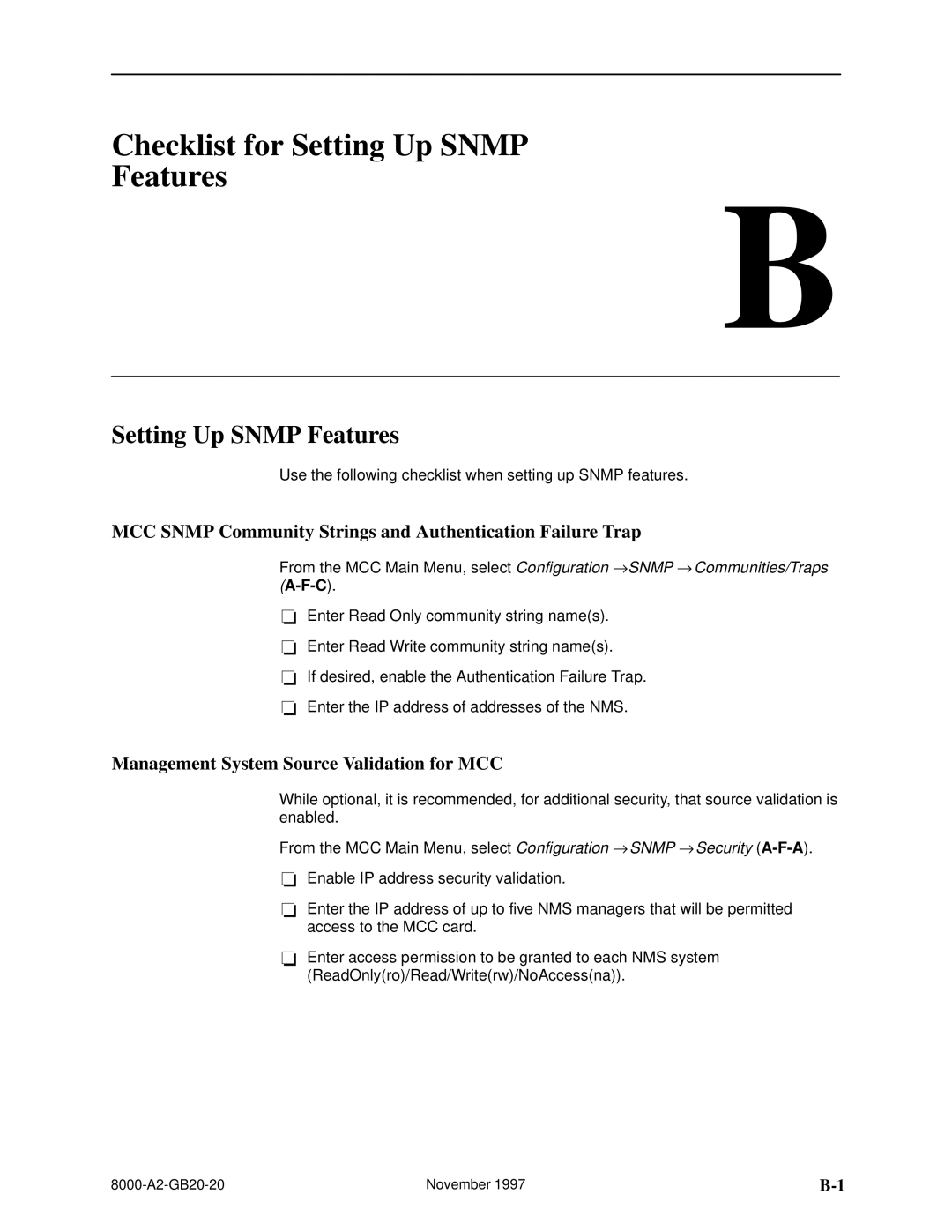 Paradyne 8540, 8546 Checklist for Setting Up Snmp Features, MCC Snmp Community Strings and Authentication Failure Trap 