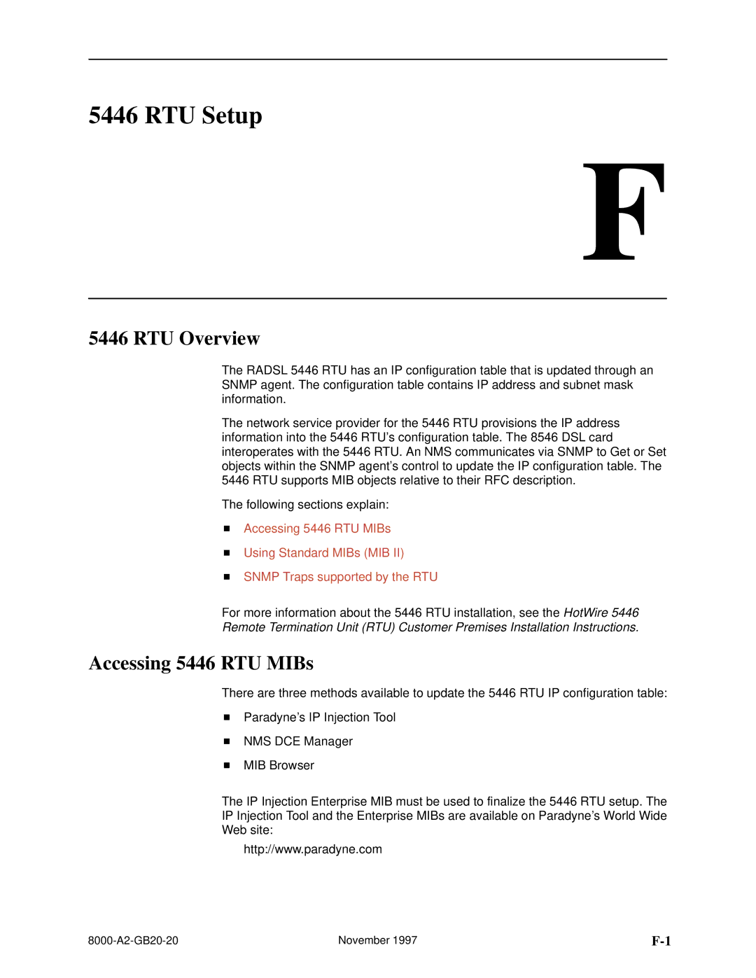 Paradyne 8546, 8540 manual RTU Setup, RTU Overview, Accessing 5446 RTU MIBs 