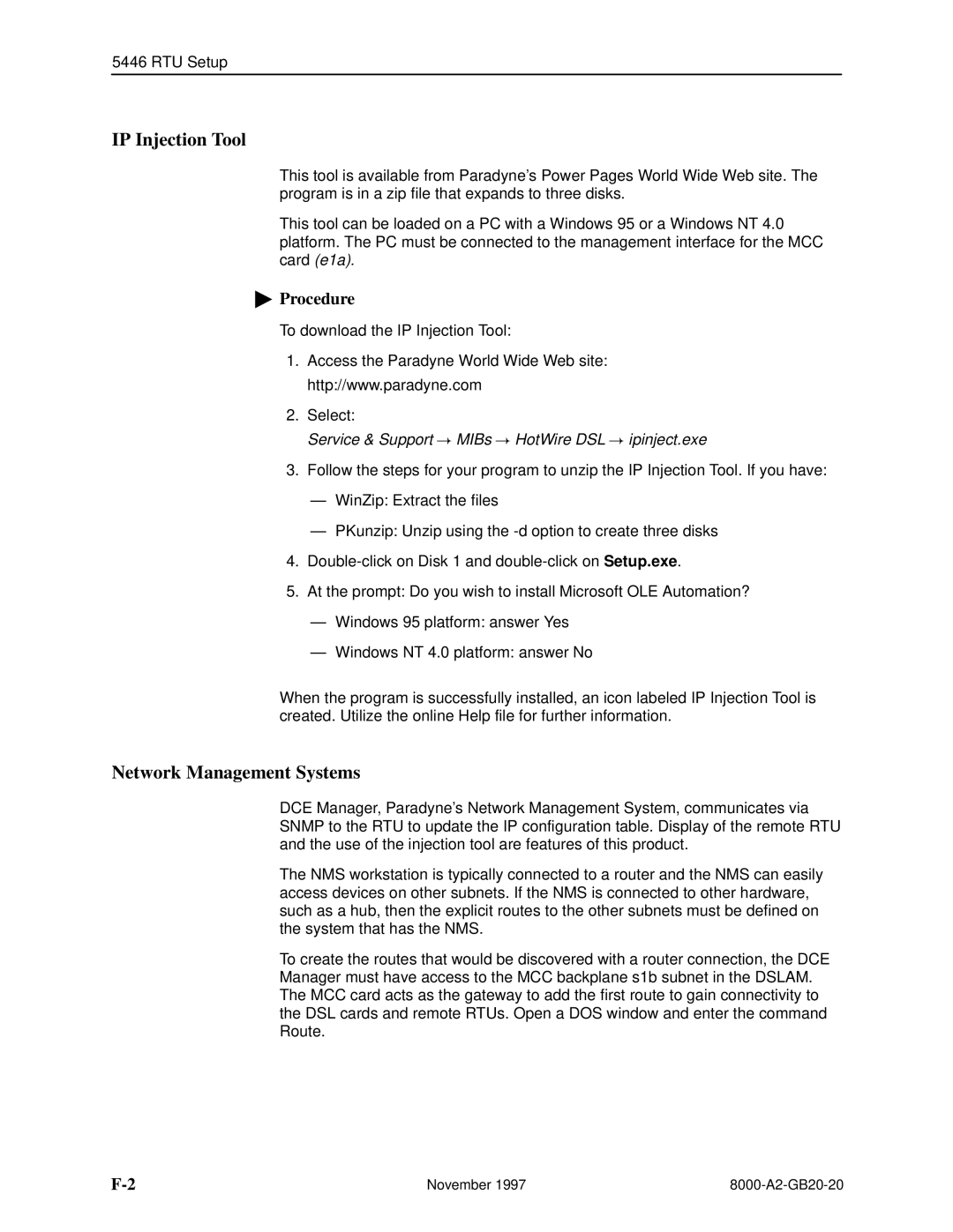 Paradyne 8540, 8546 manual IP Injection Tool, Network Management Systems 