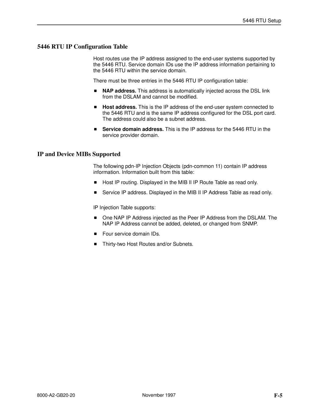 Paradyne 8546, 8540 manual RTU IP Configuration Table, IP and Device MIBs Supported 