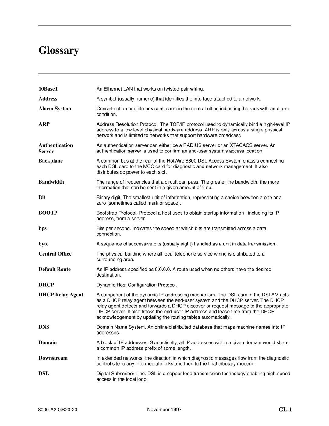 Paradyne 8540, 8546 manual Glossary 