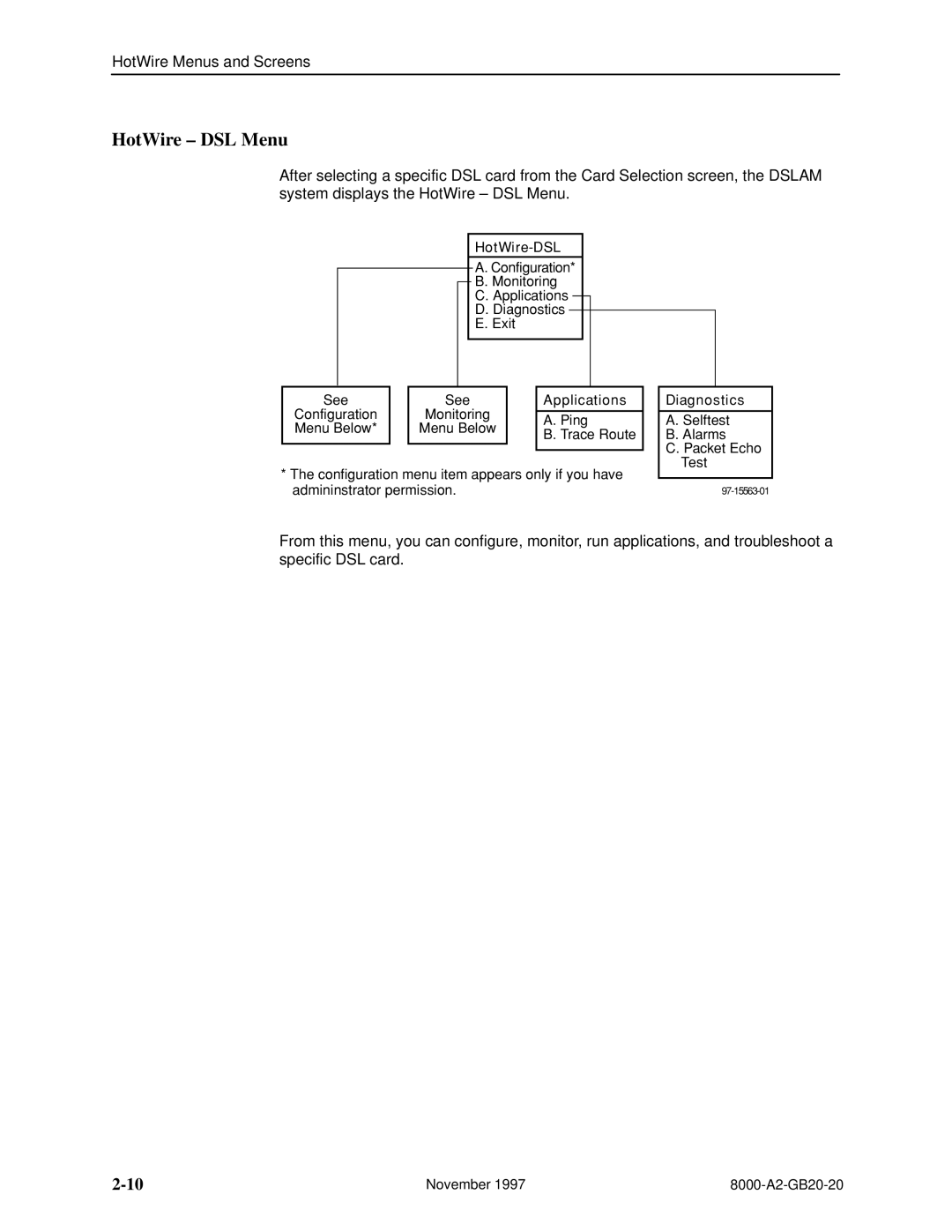 Paradyne 8546, 8540 manual HotWire ± DSL Menu 