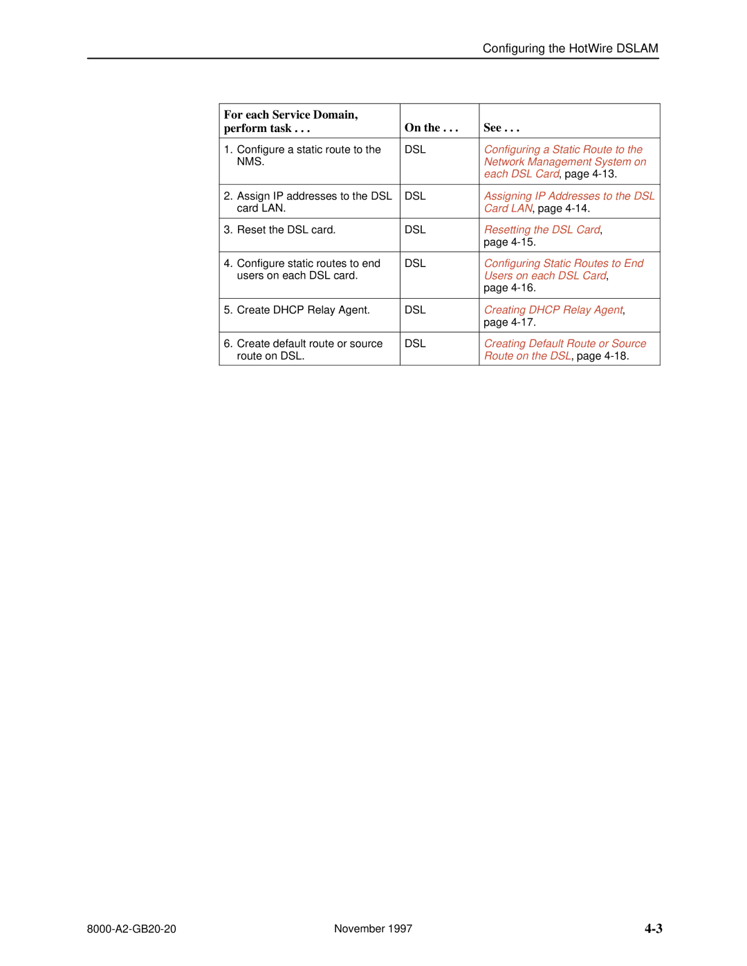 Paradyne 8540, 8546 manual For each Service Domain See Perform task 