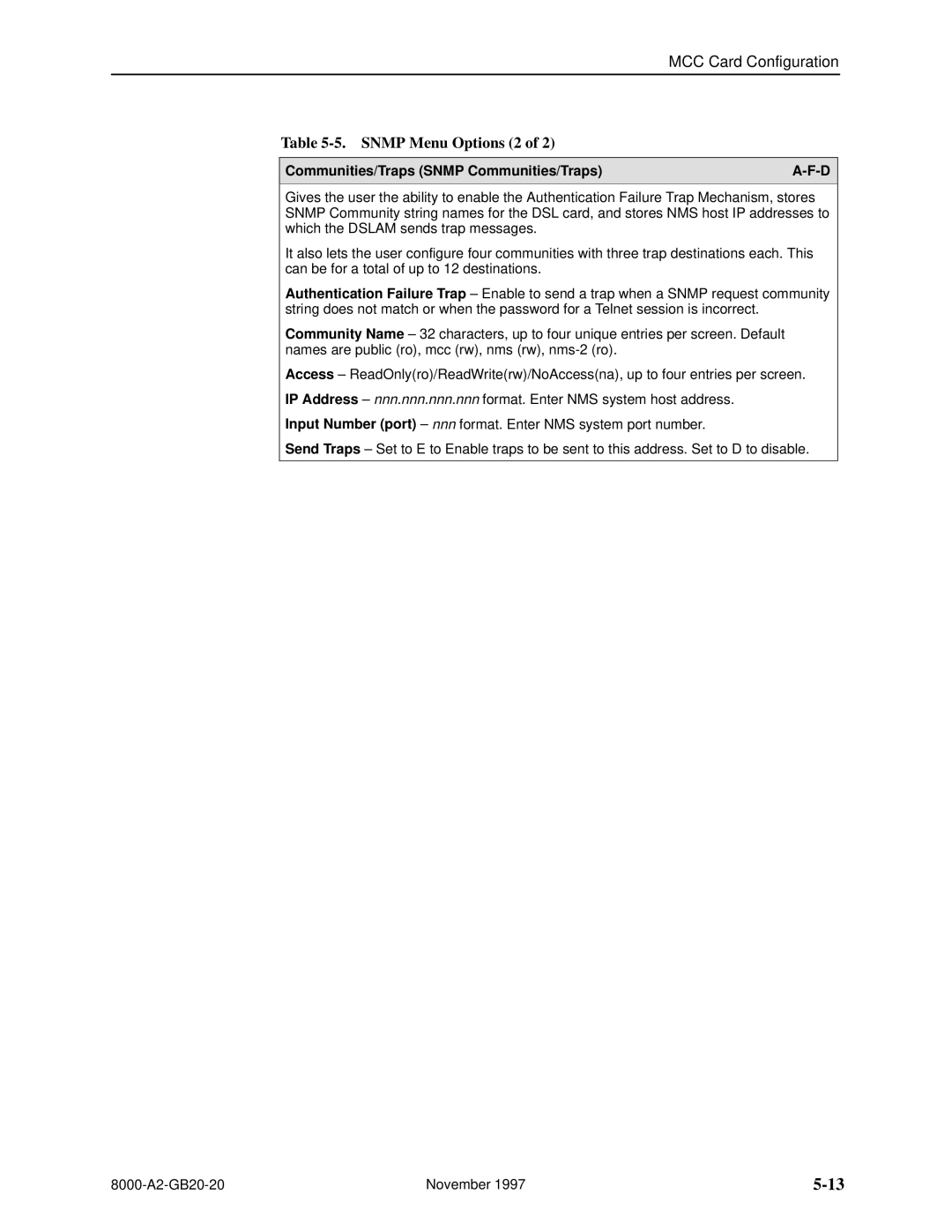 Paradyne 8540, 8546 manual Snmp Menu Options 2, Communities/Traps Snmp Communities/Traps 