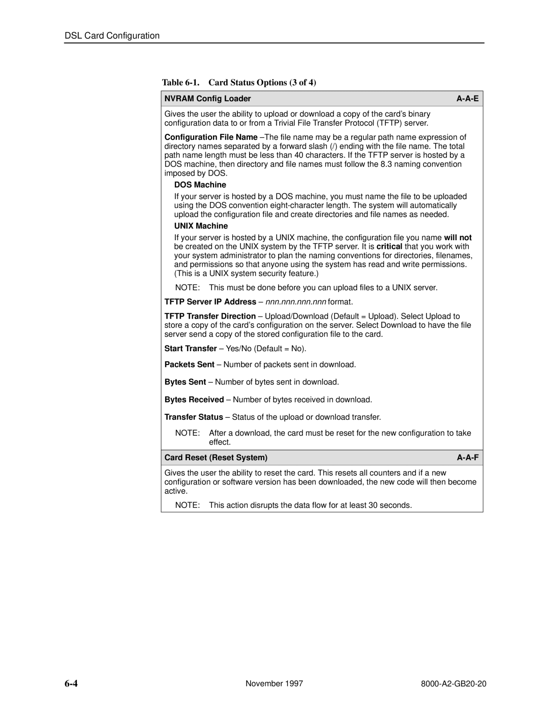 Paradyne 8546, 8540 manual Card Status Options 3, Nvram Config Loader 