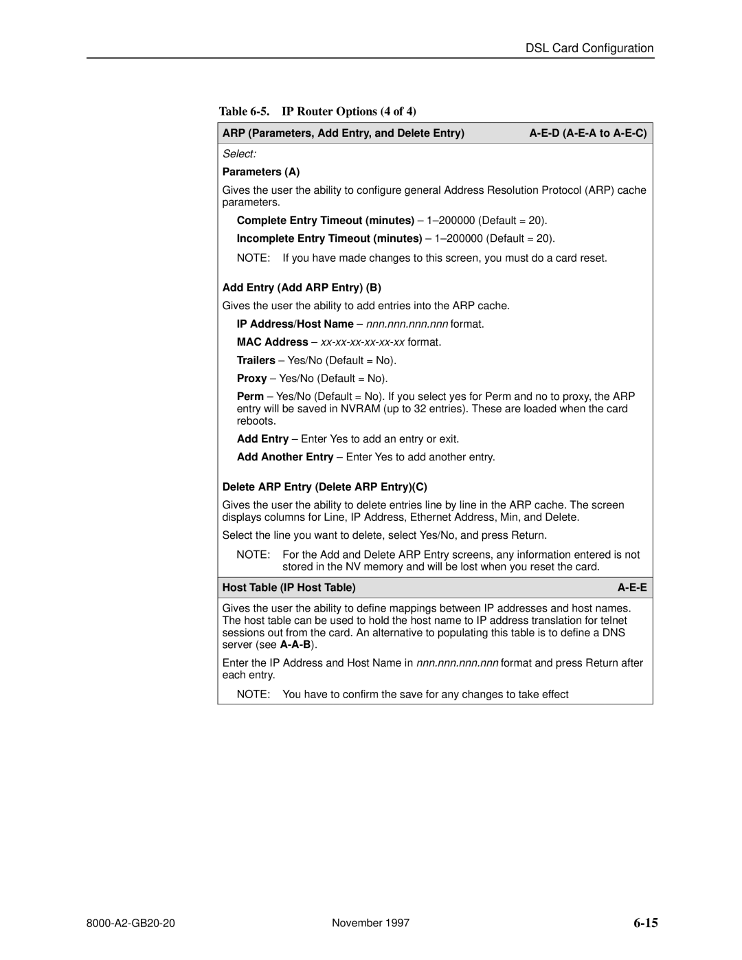 Paradyne 8540, 8546 manual IP Router Options 4, Delete ARP Entry Delete ARP EntryC 