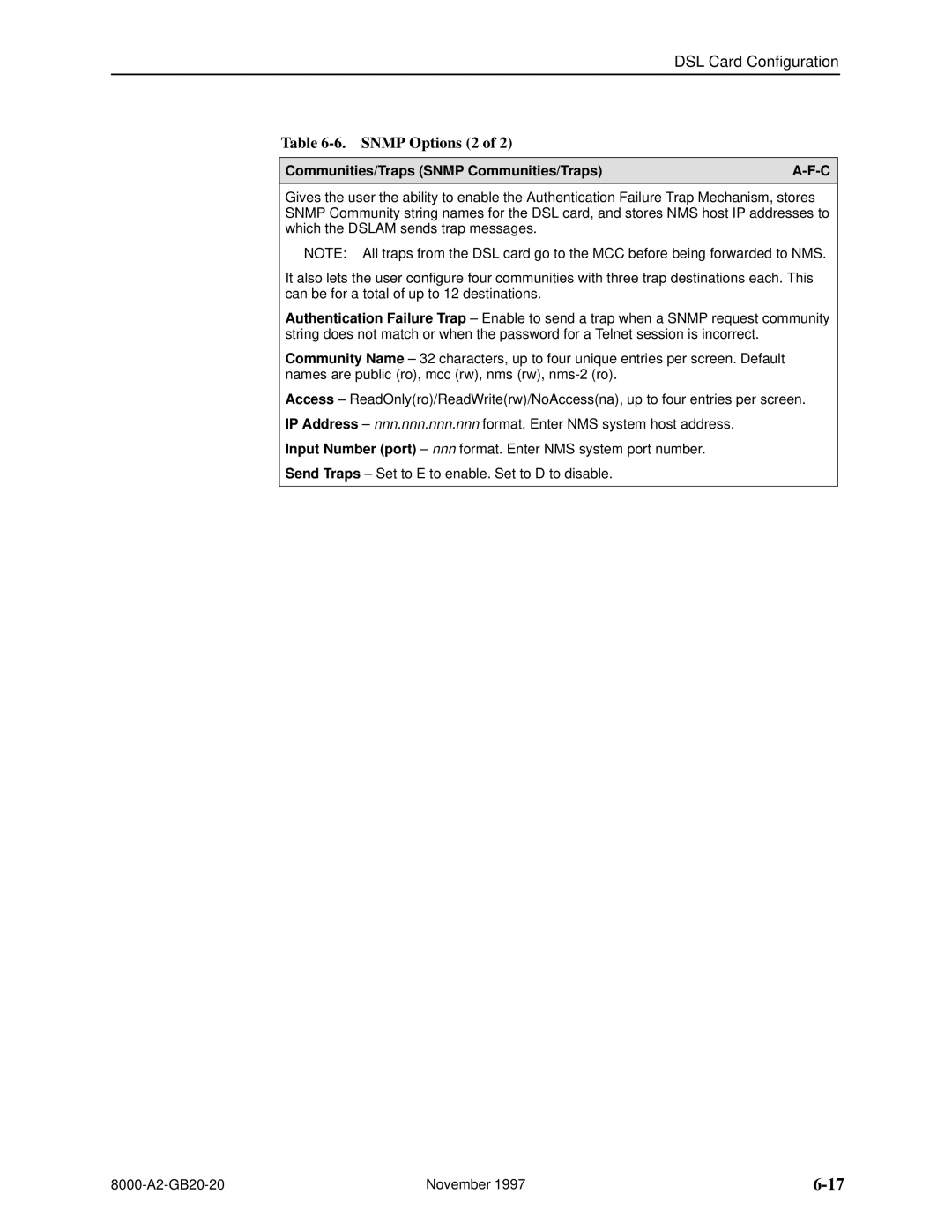 Paradyne 8540, 8546 manual Snmp Options 2, Communities/Traps Snmp Communities/Traps 