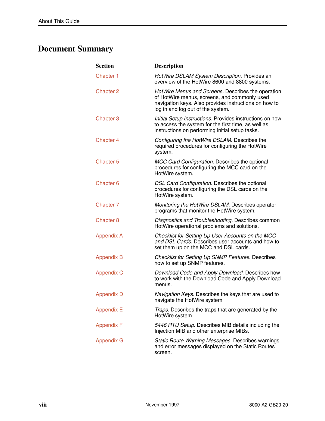 Paradyne 8540, 8546 manual Document Summary, Section Description 