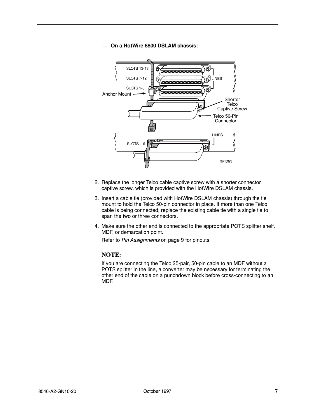 Paradyne 8546 installation instructions On a HotWire 8800 Dslam chassis 