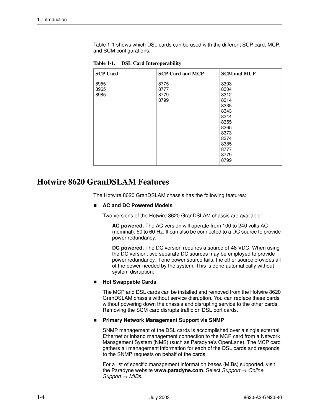 Paradyne Hotwire 8620 GranDSLAM Installation Guide manual Hotwire 8620 GranDSLAM Features, AC and DC Powered Models 