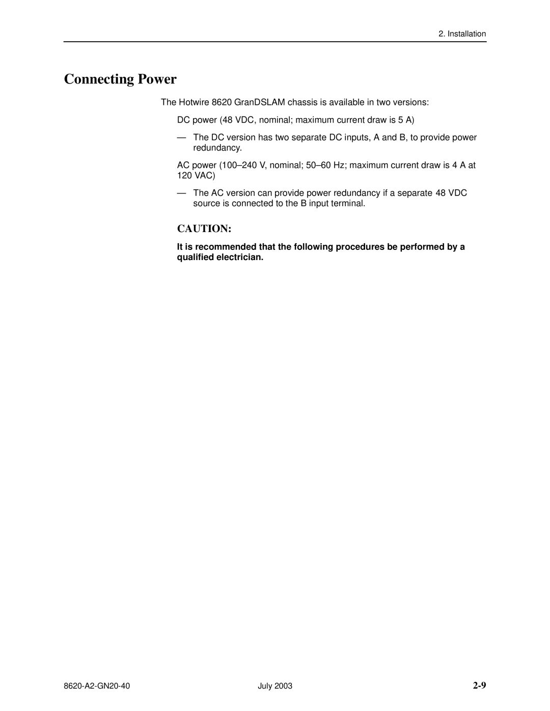 Paradyne Hotwire 8620 GranDSLAM Installation Guide manual Connecting Power 