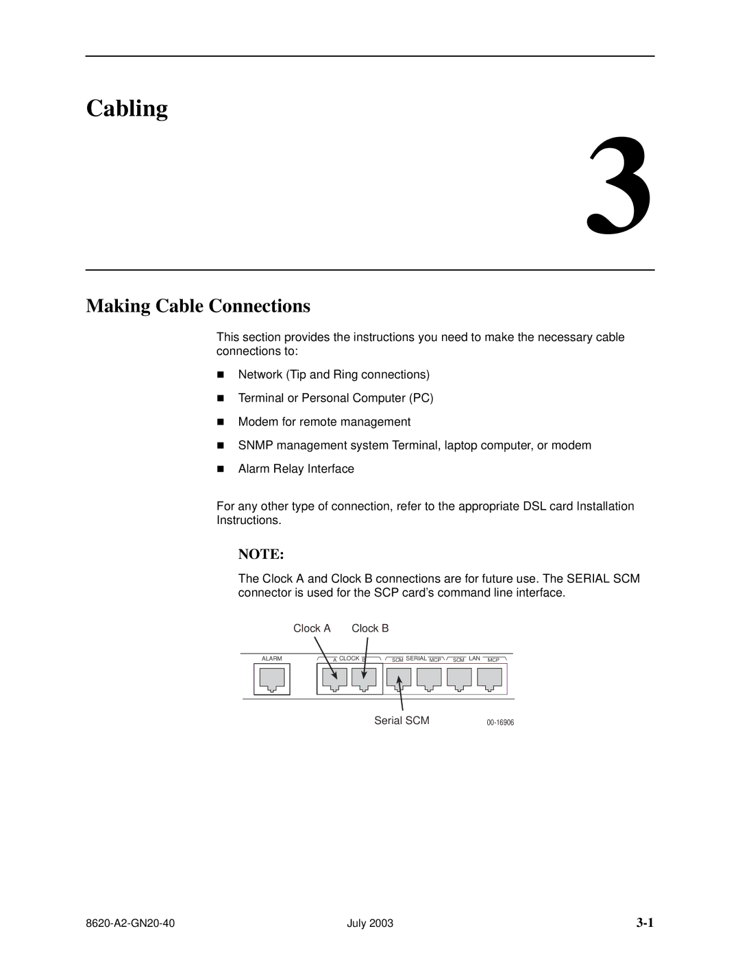 Paradyne Hotwire 8620 GranDSLAM Installation Guide manual Cabling, Making Cable Connections 