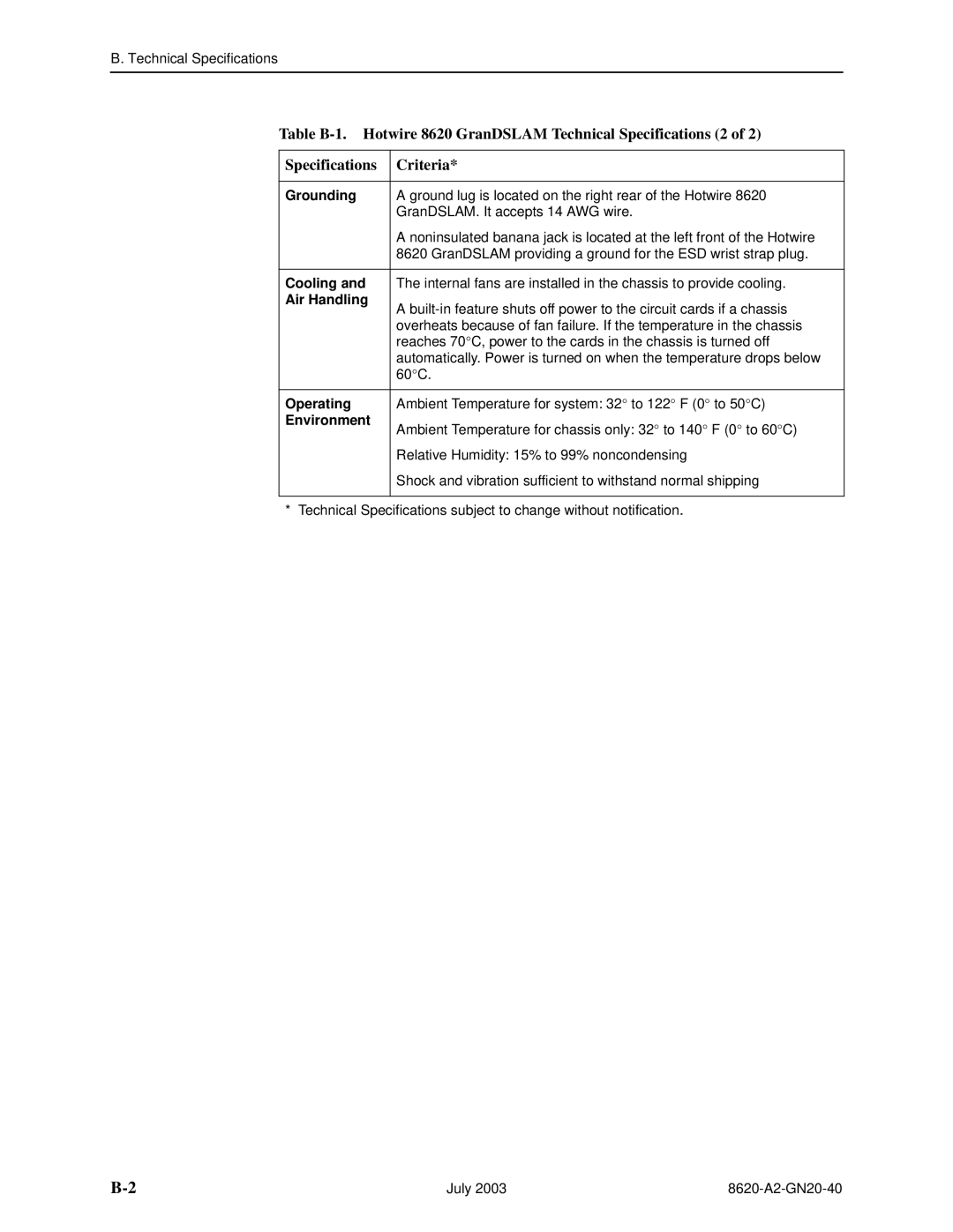 Paradyne Hotwire 8620 GranDSLAM Installation Guide manual Cooling 