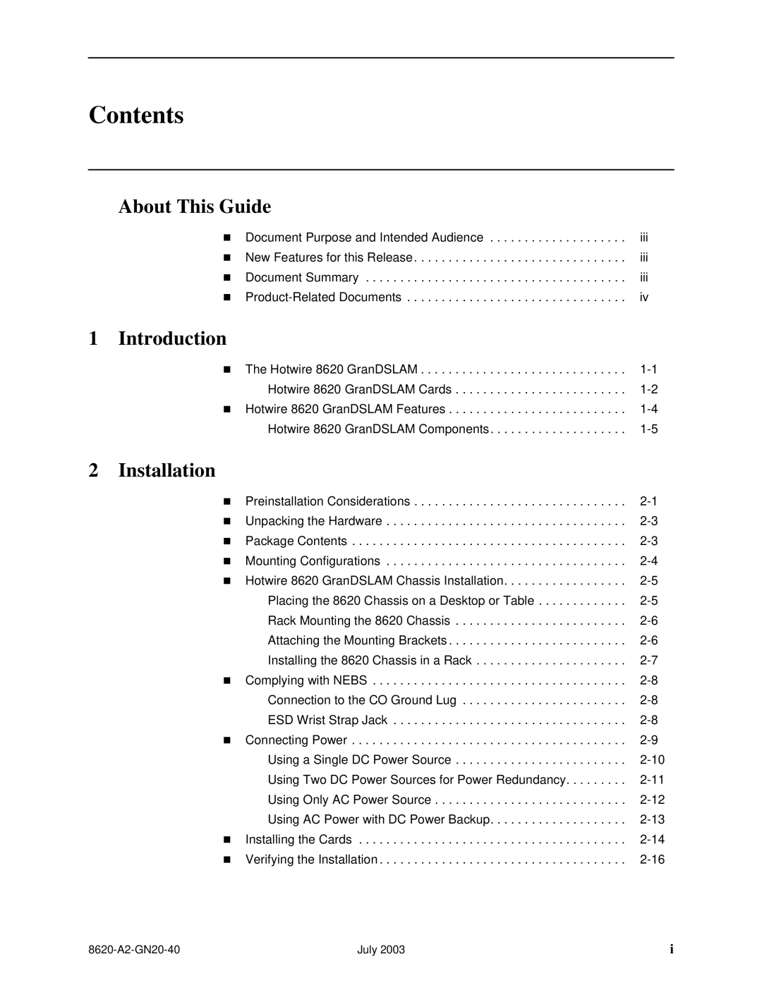 Paradyne Hotwire 8620 GranDSLAM Installation Guide manual Contents 