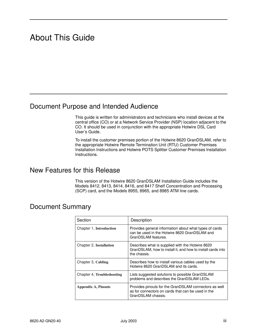 Paradyne Hotwire 8620 GranDSLAM Installation Guide manual About This Guide, Document Purpose and Intended Audience 