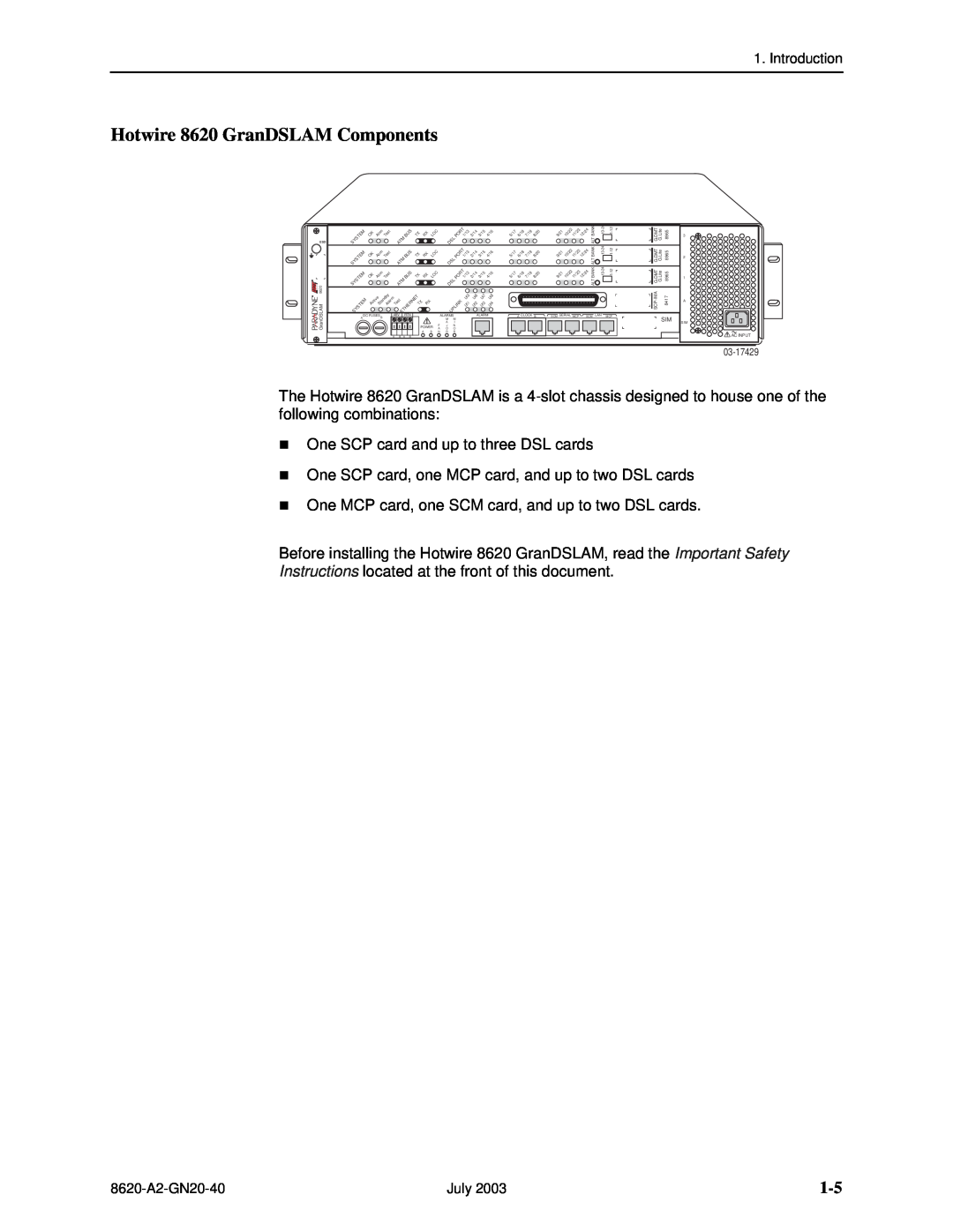 Paradyne Hotwire 8620 GranDSLAM Installation Guide manual Hotwire 8620 GranDSLAM Components 
