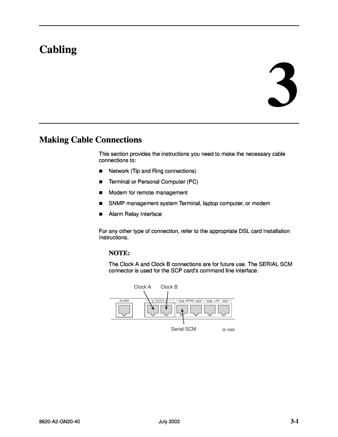 Paradyne Hotwire 8620 GranDSLAM Installation Guide manual Cabling, Making Cable Connections 