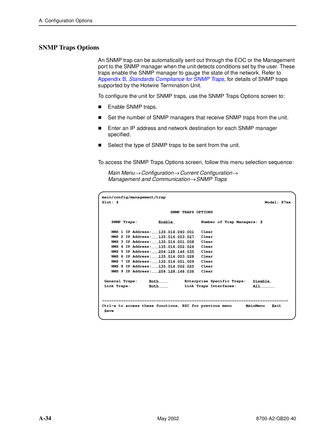 Paradyne 8779, U8777 manual Snmp Traps Options 