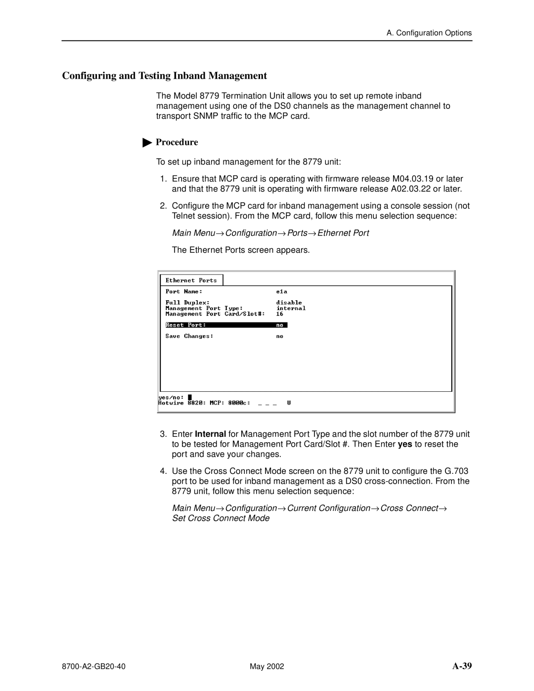 Paradyne U8777, 8779 manual Configuring and Testing Inband Management 