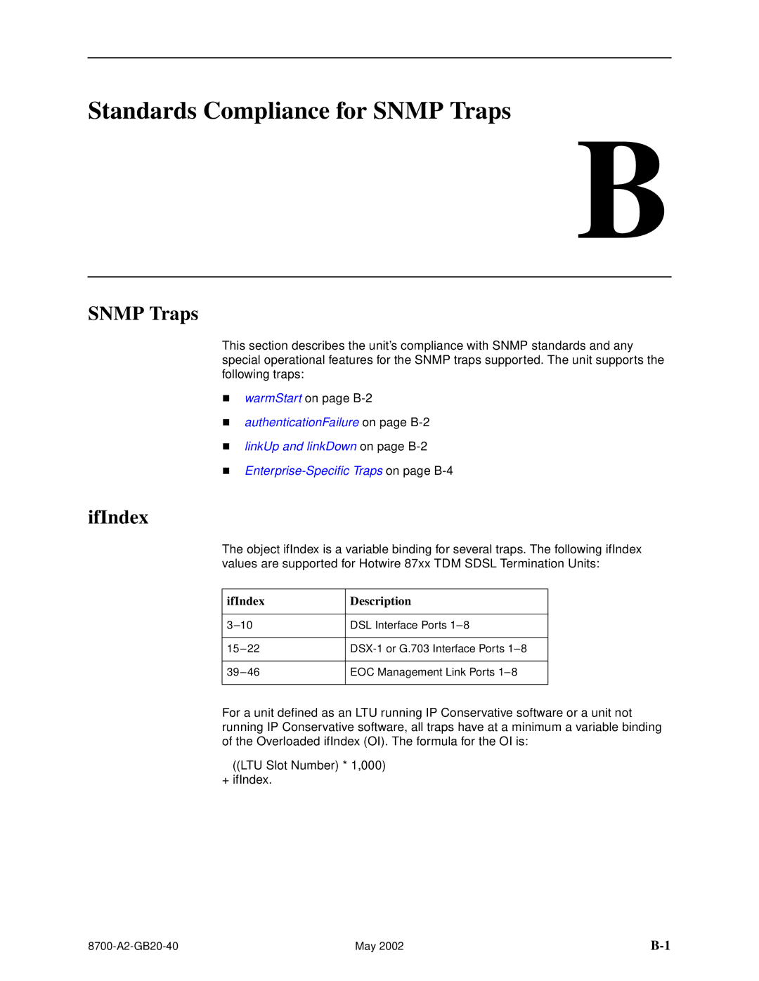 Paradyne U8777, 8779 manual Standards Compliance for Snmp Traps, IfIndex Description 