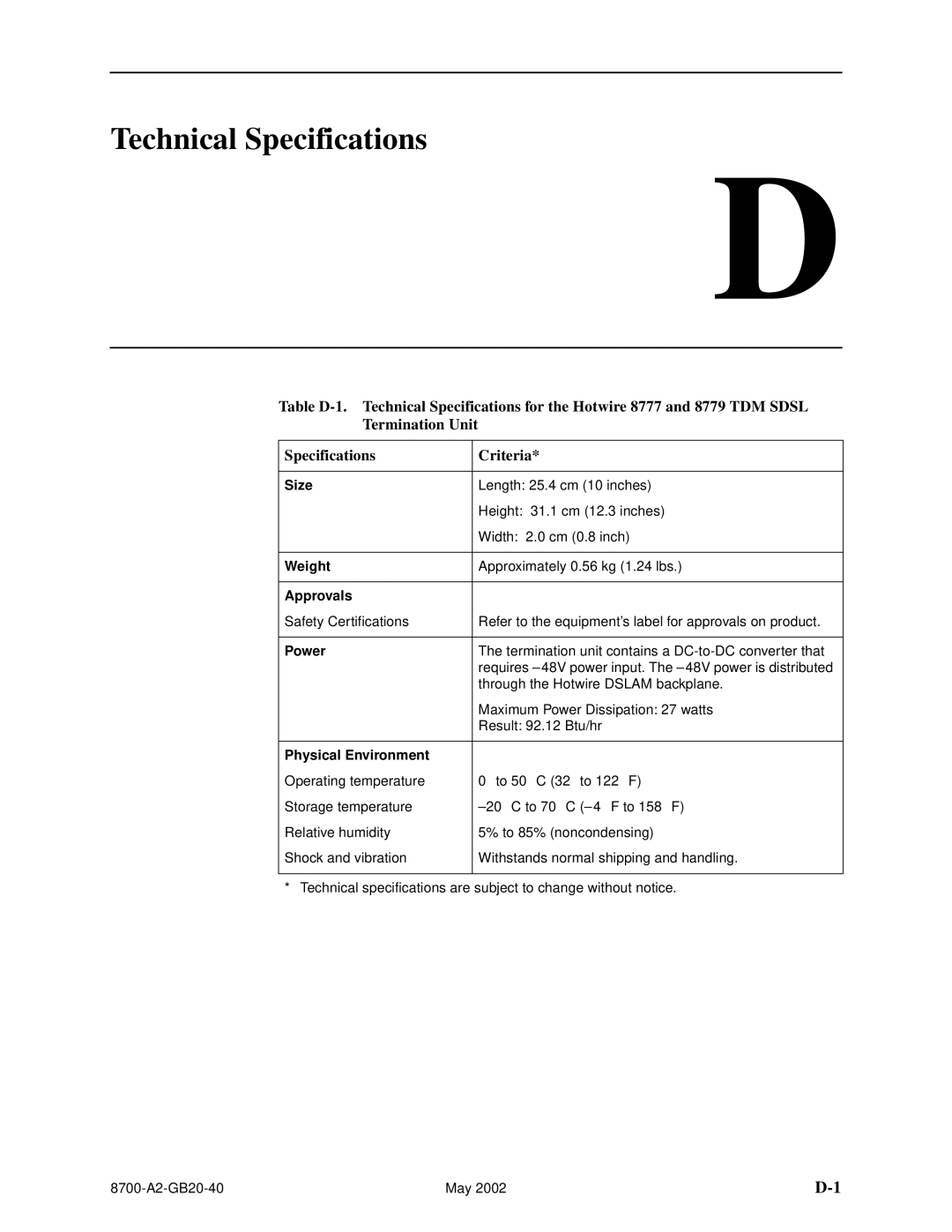 Paradyne U8777, 8779 manual Technical Specifications 