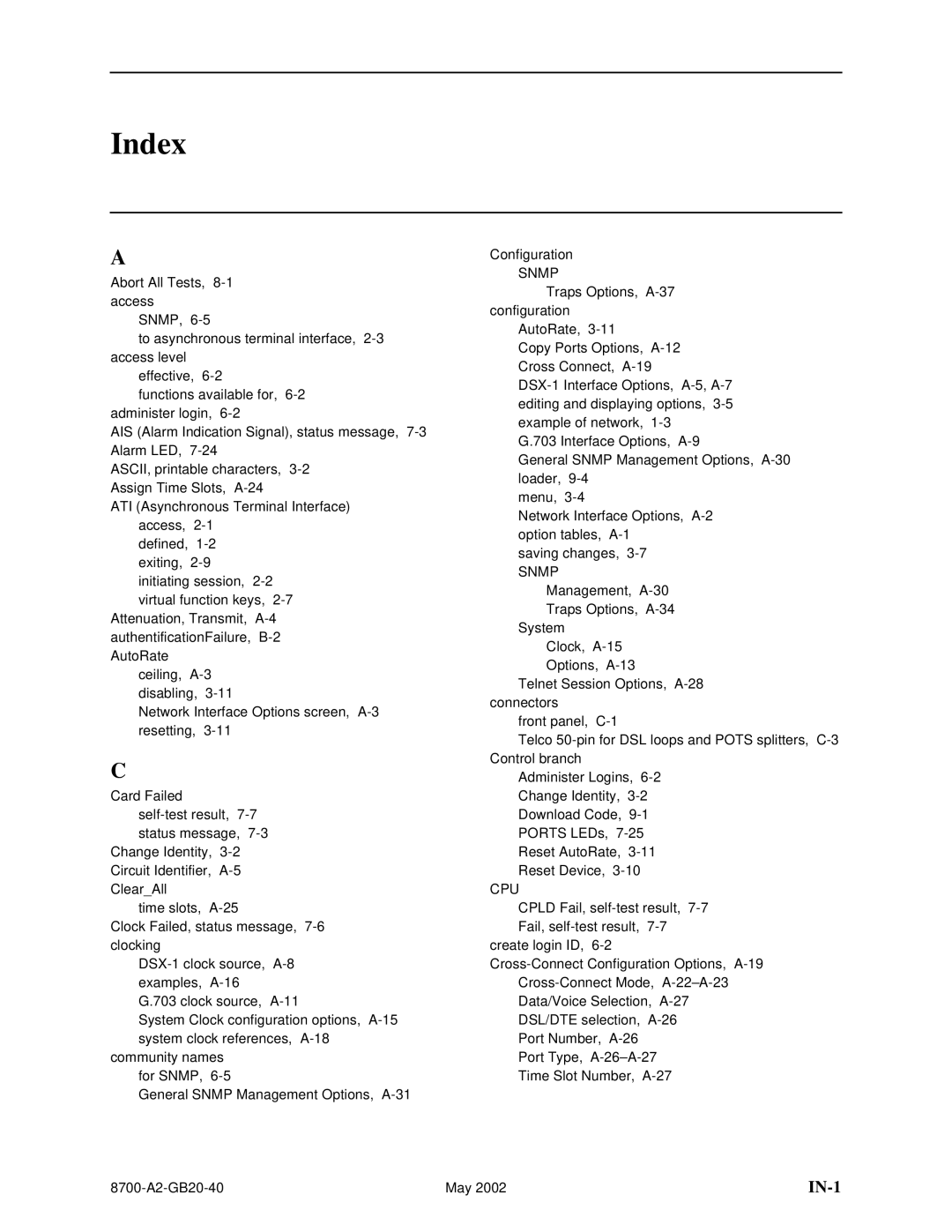 Paradyne U8777, 8779 manual Index, Snmp 