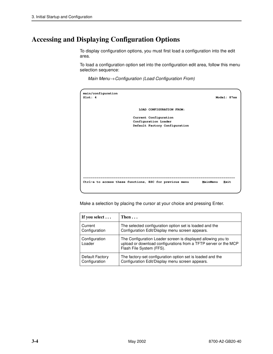 Paradyne 8779, U8777 Accessing and Displaying Configuration Options, Main Menu → Configuration Load Configuration From 